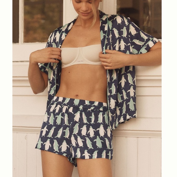 By Anthropologie Silky Patterned Pajama Shorts and Top Set. MSRP $116. Size M - Picture 3 of 17